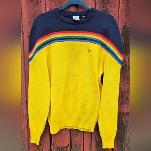 Ocean Pacific (OP) • Vintage • Retro • Yellow/ Blue • W/ Rainbow Stripes •medium